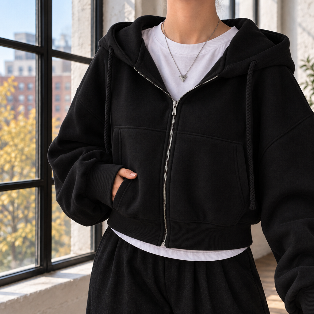 Women's Hazel-Rae Cropped Zip Hoodie in Dark Gray | Invictora.com
