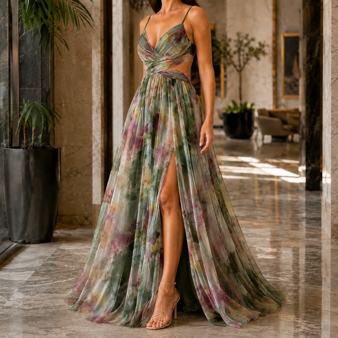 Women's Mina Watercolor Maxi Dress in Orange | Invictora.com
