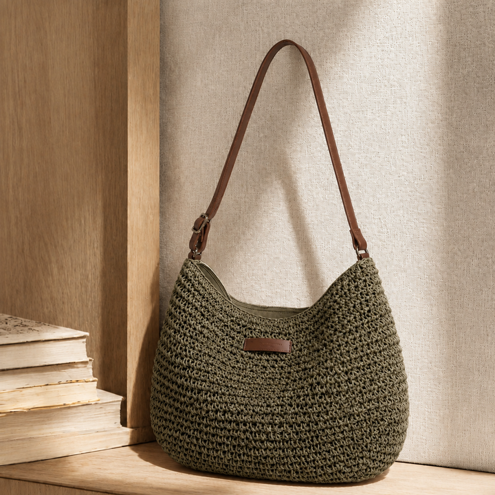 Women's Bari Woven Hobo Bag in Khaki | Invictora.com