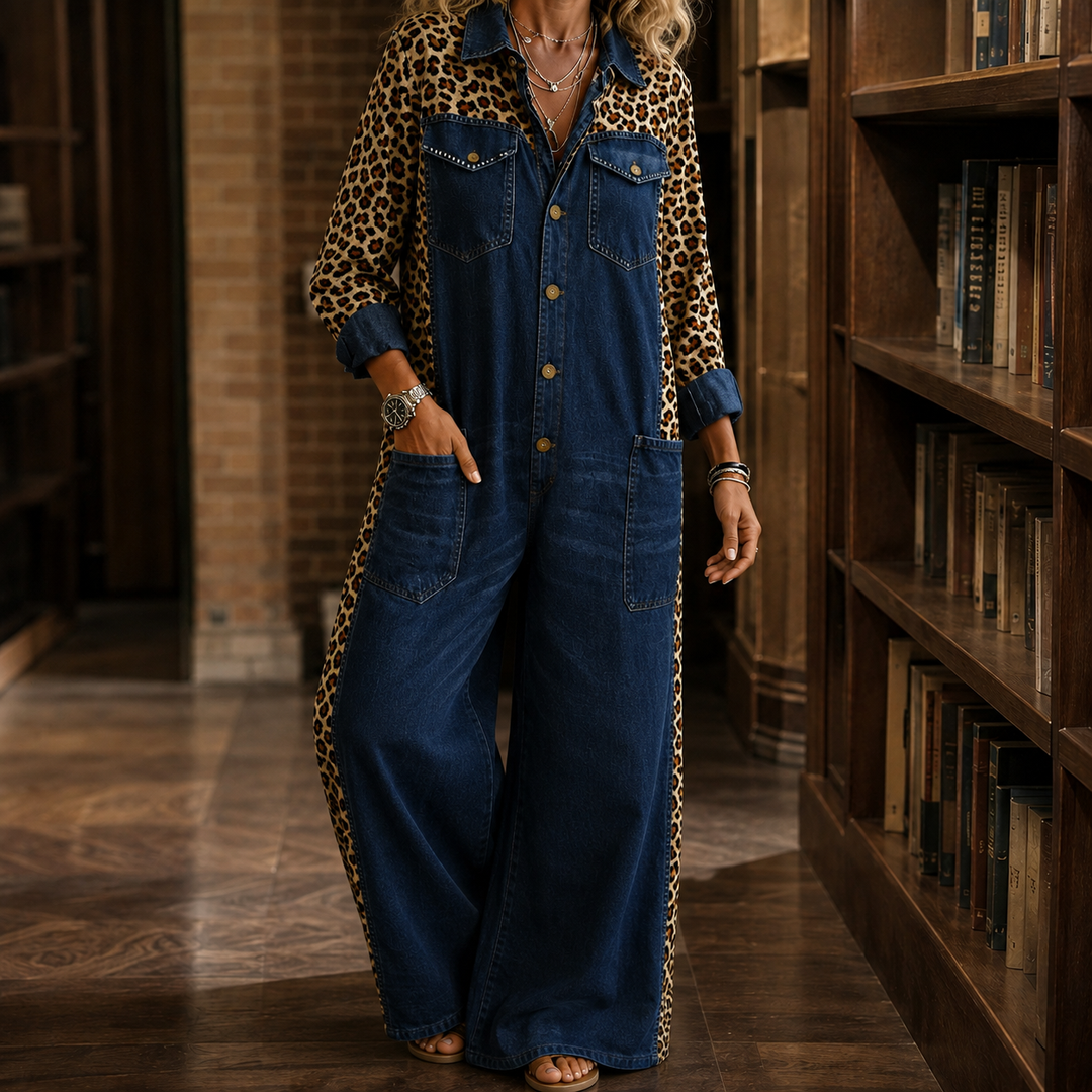 Women's Valeria-Kate Leopard Jumpsuit in Blue | Invictora.com