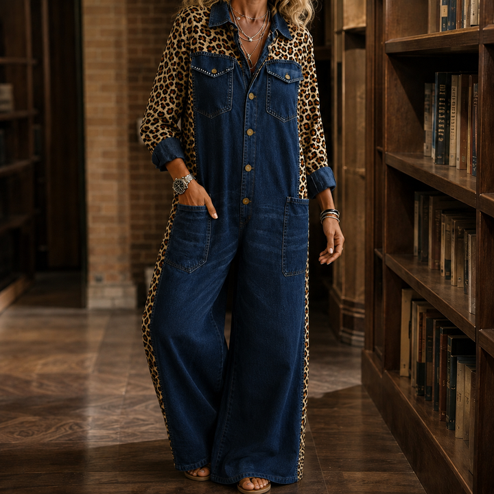 Women's Valeria-Kate Leopard Jumpsuit in Blue | Invictora.com