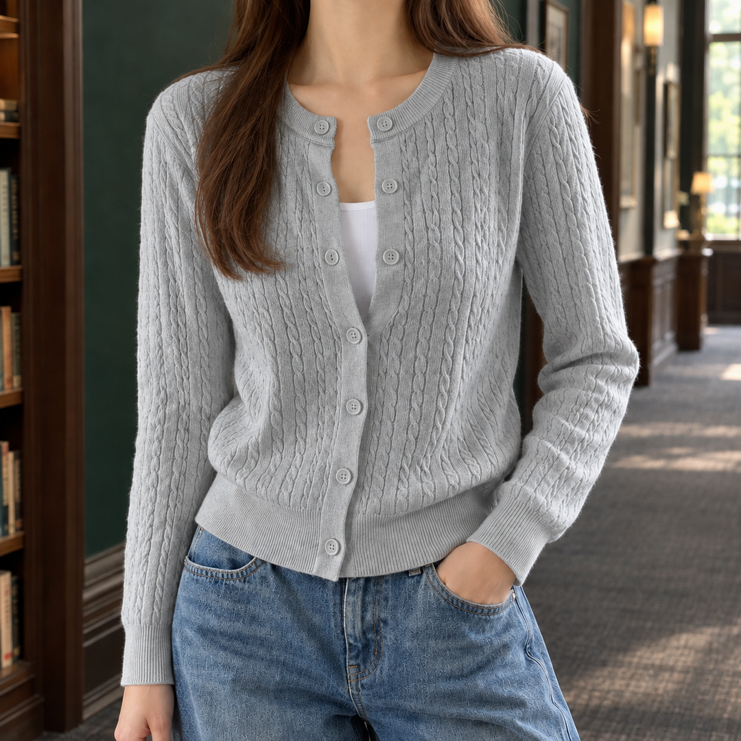 Women's Ernestine-Grace Cable Cardigan in Milky White | Invictora.com