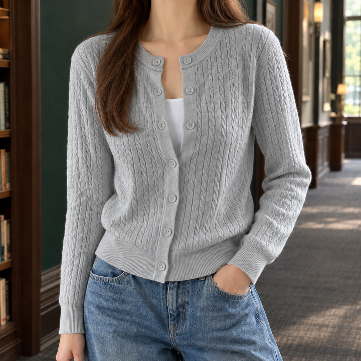 Women's Ernestine-Grace Cable Cardigan in Milky White | Invictora.com