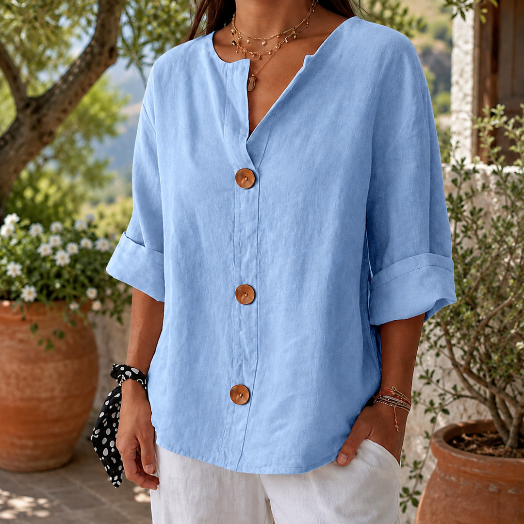 Women's Penelope-Sage Relaxed Blouse in Beige | Invictora.com