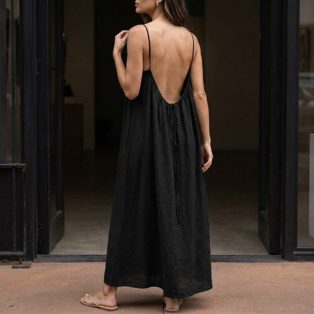 Women's Romy Backless Maxi Dress in Brown | Invictora.com