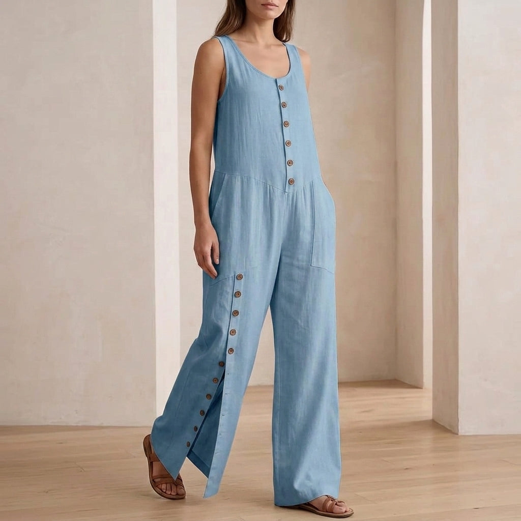 Women's Orla Button Detail Jumpsuit in White | Invictora.com