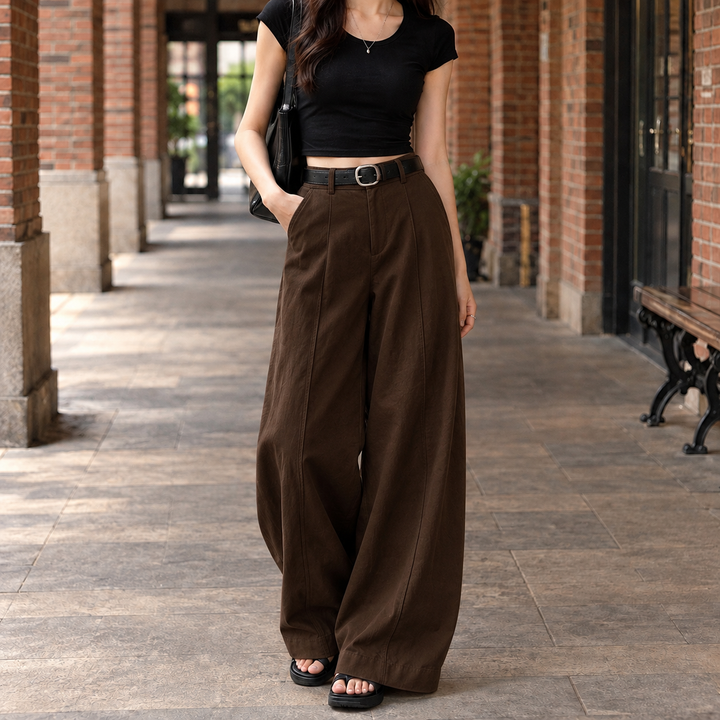 Women's Margot-Eve Wide-Leg Pants in Caramel | Invictora.com