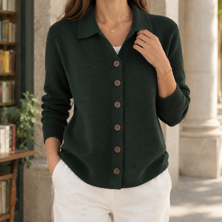 Women's April-Belle Collared Cardigan in Burgundy | Invictora.com