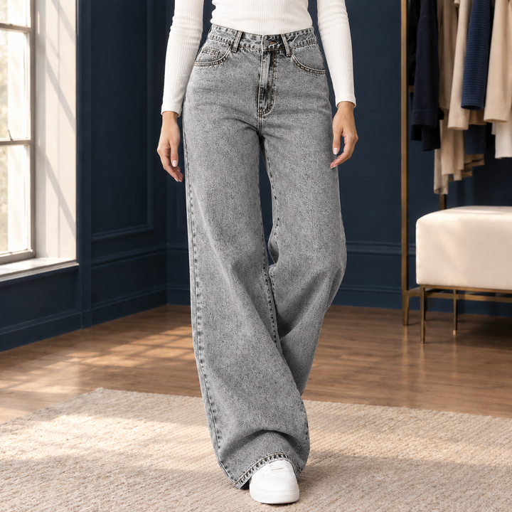 Women's Eugenie Wide Leg Jeans in Medium Blue | Invictora.com