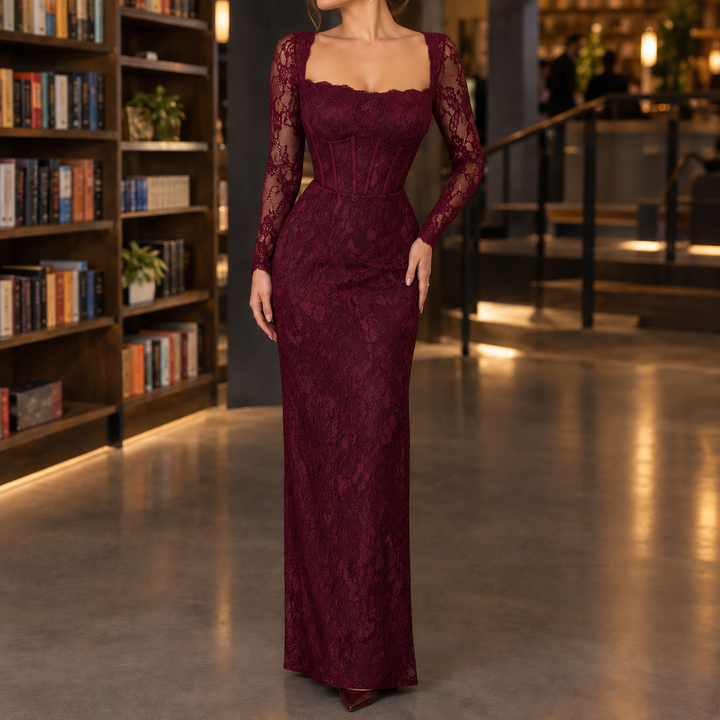 Women's Zoe-Faye Lace Maxi Dress in Black | Invictora.com