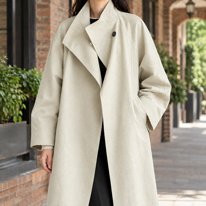 Women's Ariadne-Claire Stand Collar Overcoat in Dark Charcoal | Invictora.com