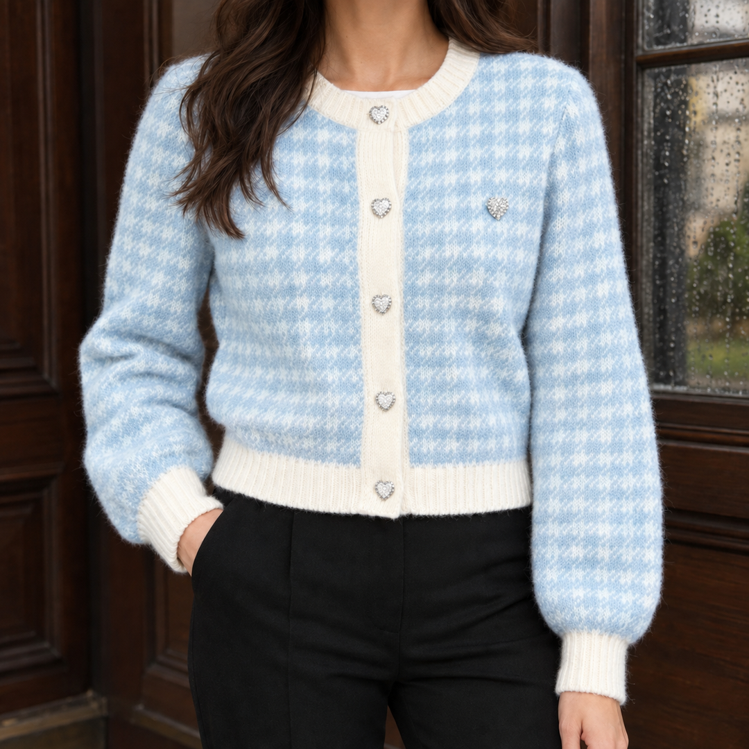 Women's Alina-Rose Houndstooth Cardigan in Powder | Invictora.com