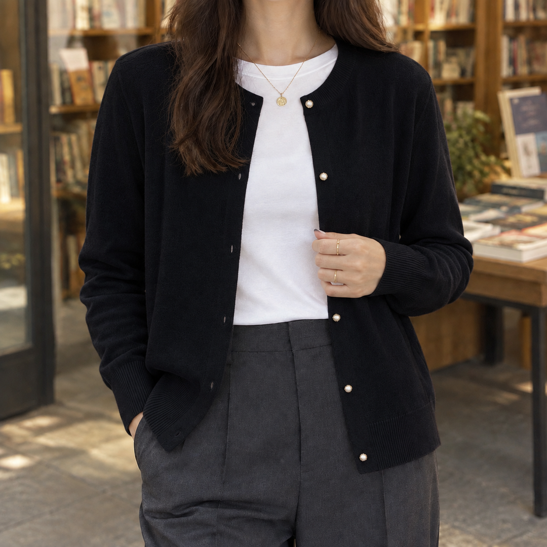 Women's Brigitta-Sage Pearl Cardigan in White | Invictora.com