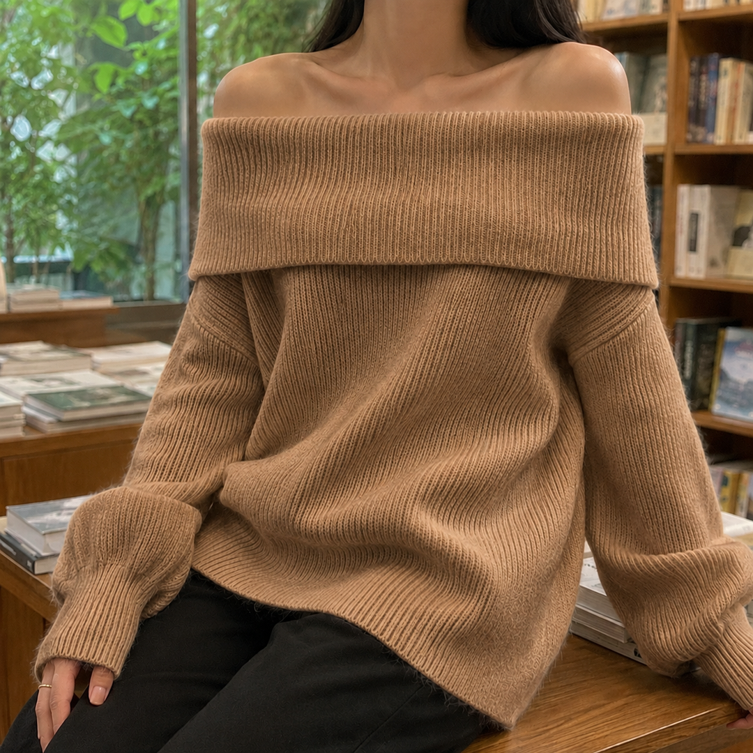 Women's Mercedes Off-Shoulder Sweater in White | Invictora.com