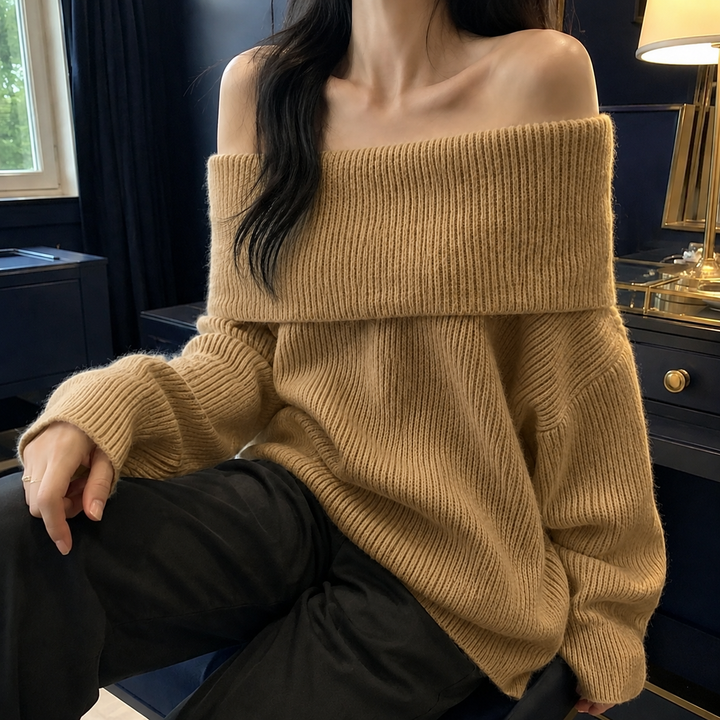 Women's Aubrey Off-Shoulder Sweater in White | Invictora.com