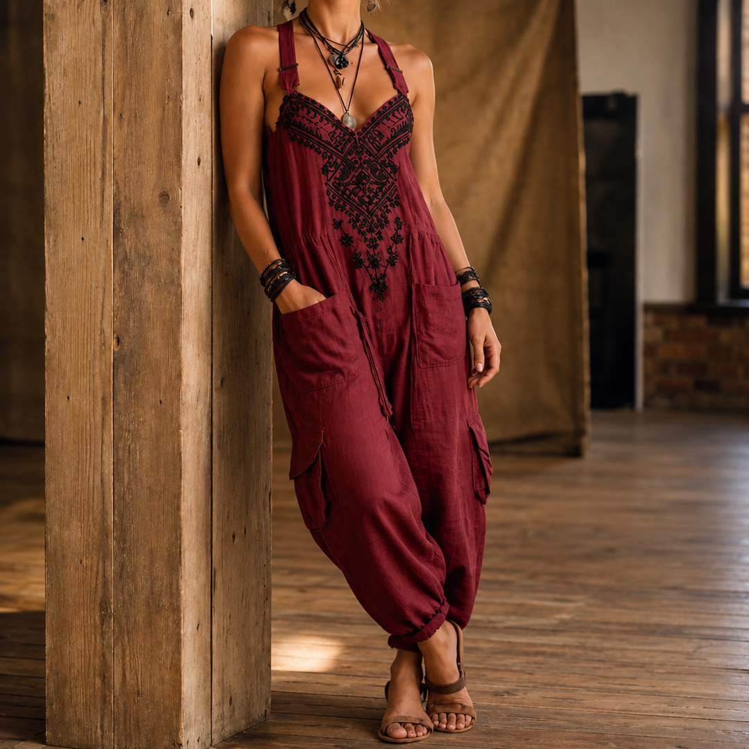 Women's Marina-Pearl Embroidered Jumpsuit in Gray | Invictora.com