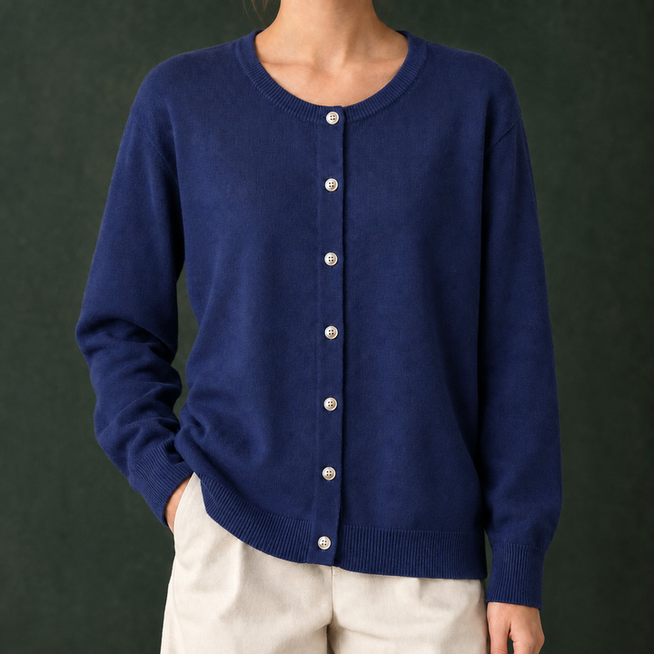 Women's Danielle-Elise Round Neck Cardigan in Black | Invictora.com
