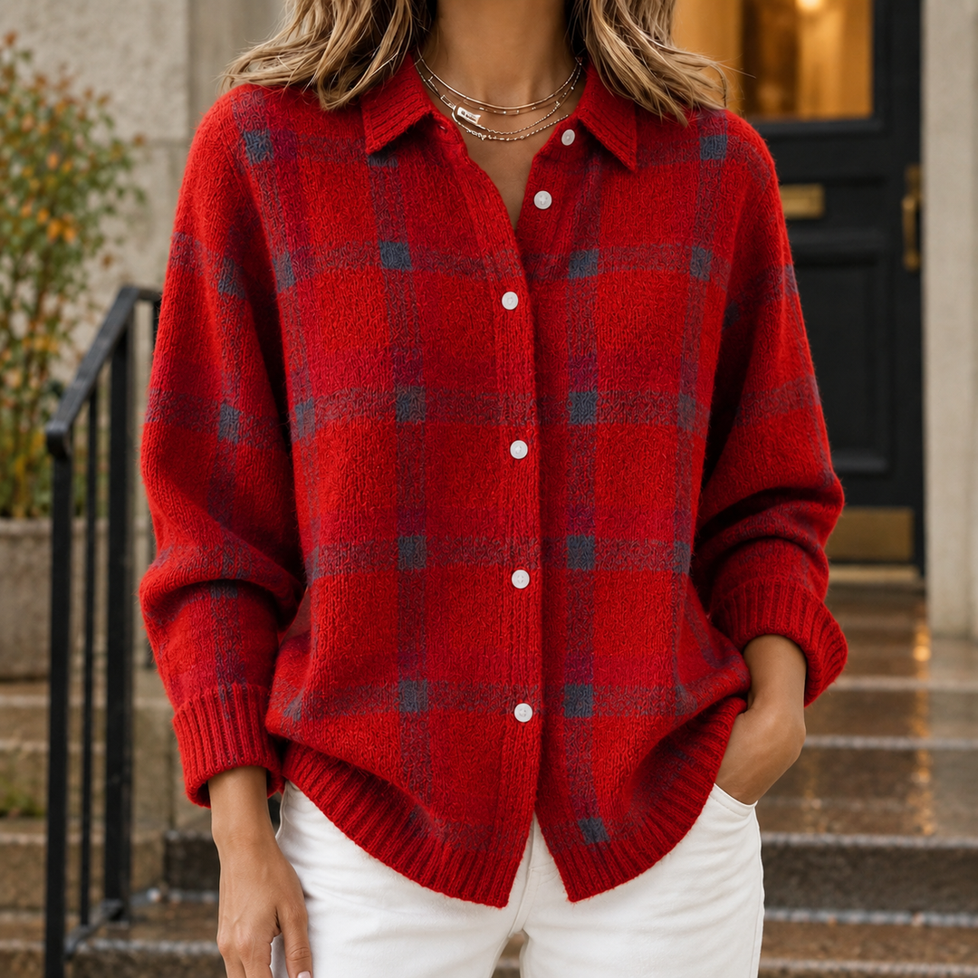 Women's Angelique-Claire Plaid Overshirt in Blue | Invictora.com