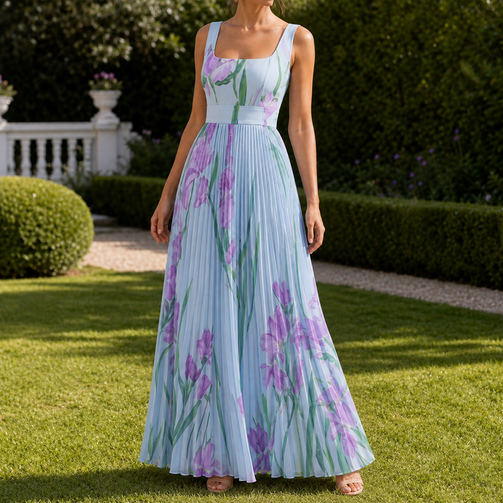 Women's Orla-Grace Pleated Maxi Dress in White Purple | Invictora.com
