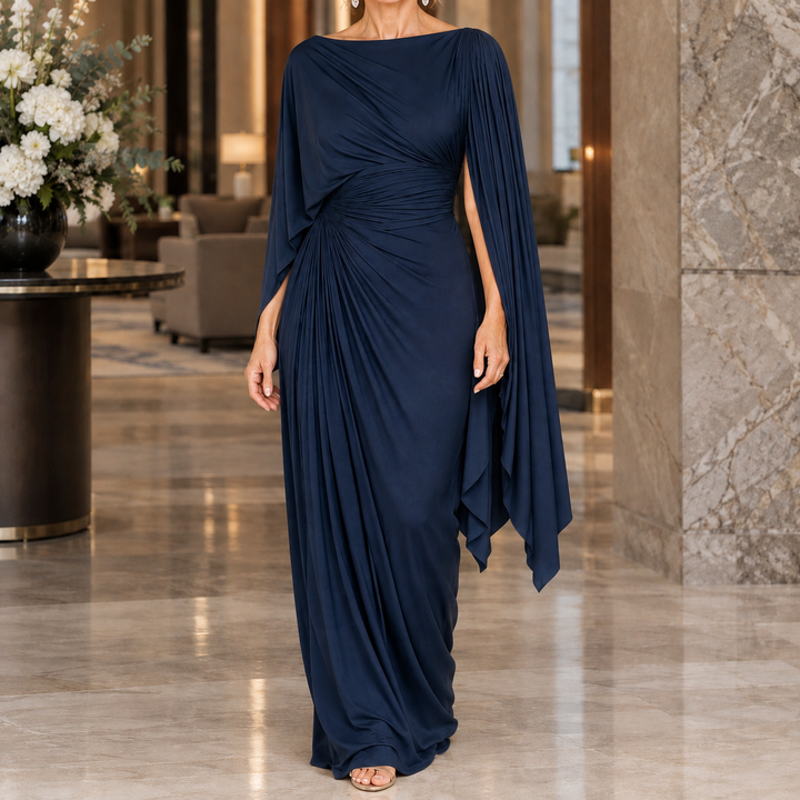 Women's Annabel-Hope Ruched Cape Dress in Khaki | Invictora.com