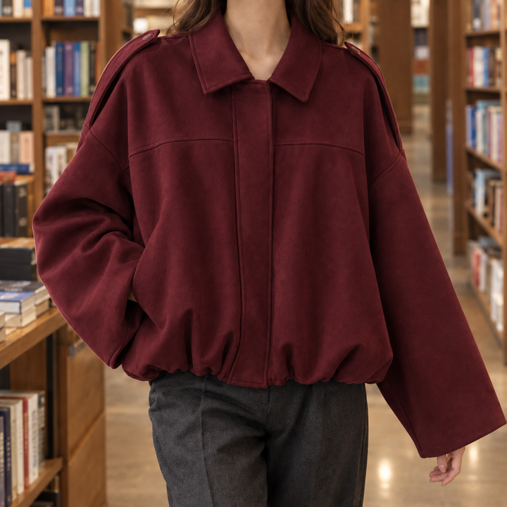 Women's Clemence-Marie Suede Bomber Jacket in Black | Invictora.com