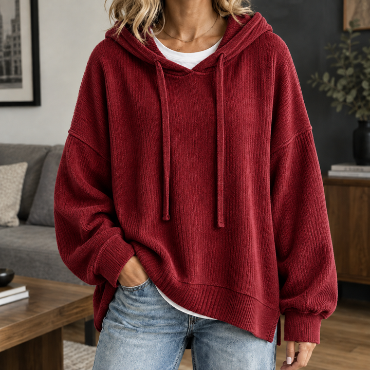 Women's Tara Ribbed Hoodie in Navy Blue | Invictora.com