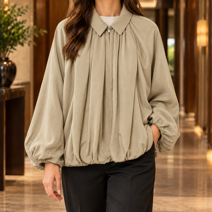 Women's Dorothea-Sage Balloon Jacket in Green | Invictora.com