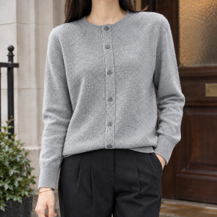 Women's Astrid-Kate Wool Cardigan in Taupe | Invictora.com