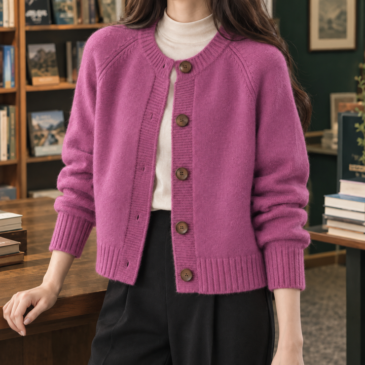 Women's Lauren Round Neck Cardigan in Orange Red | Invictora.com