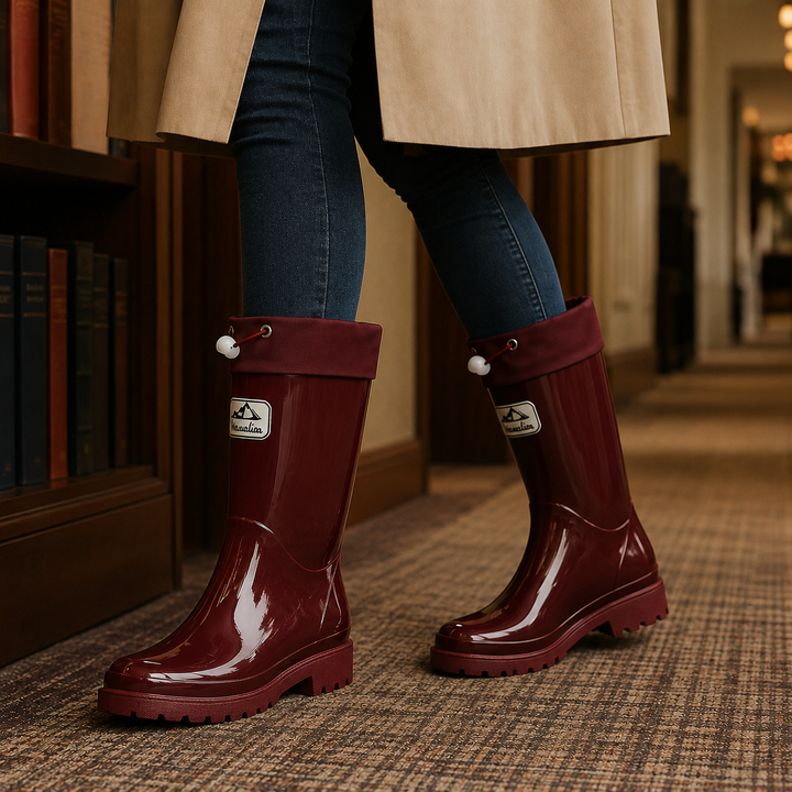 Women's Caffaro Drawstring Rain Boots in Black | Invictora.com