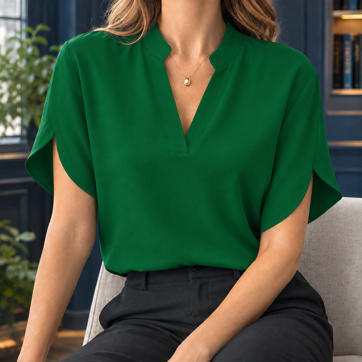 Women's Philippa Split Neck Blouse in Black | Invictora.com