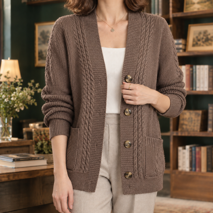 Women's Susannah Cable Knit Cardigan in Red | Invictora.com