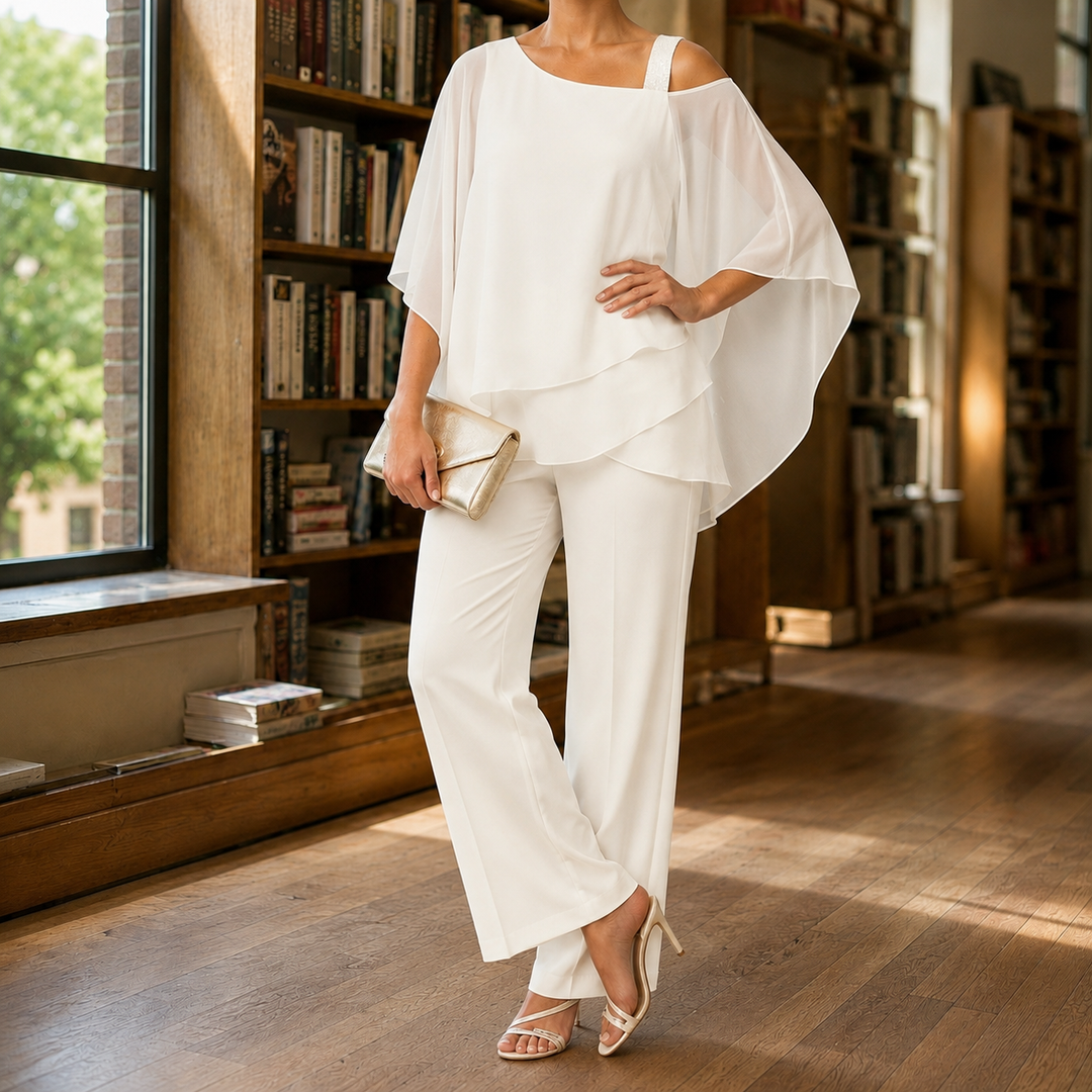 Women's Nerissa-Elise Asymmetric Pants Set in Navy | Invictora.com