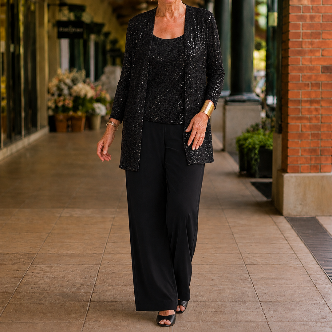 Women's Elowen-Belle Sequined Pant Set in Silver | Invictora.com