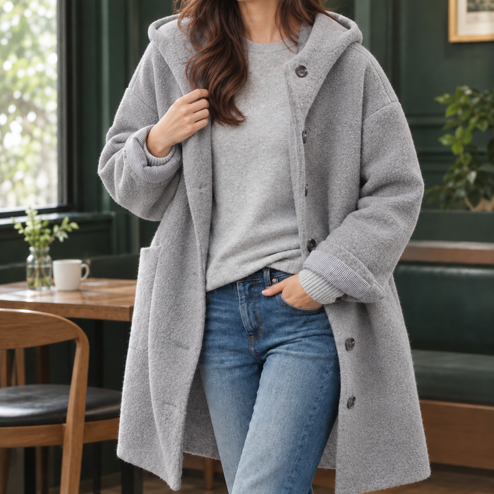 Women's Antonia-Sage Hooded Coat in Bean Green | Invictora.com