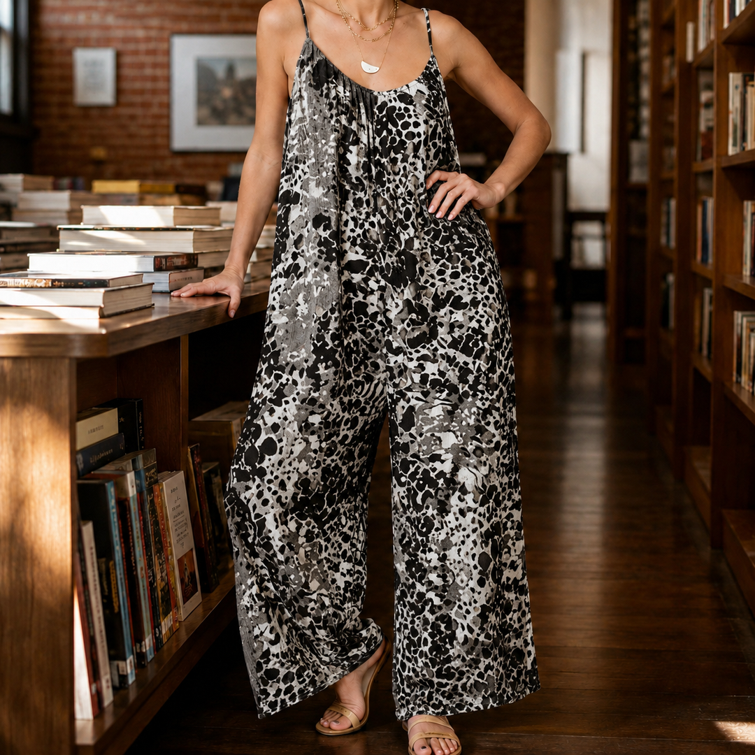 Women's Caroline Wide Leg Jumpsuit in Printed Gray | Invictora.com