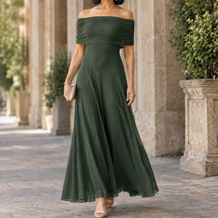Women's Sylvie-Elise Bardot Maxi Dress in Brown | Invictora.com