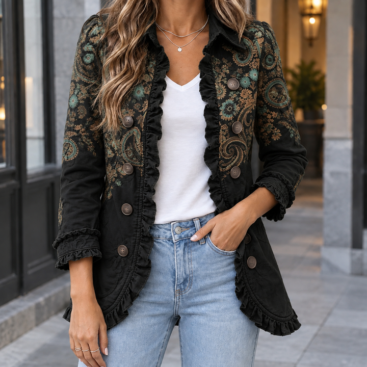 Women's Jemima-Grace Ruffle Jacket in Green | Invictora.com