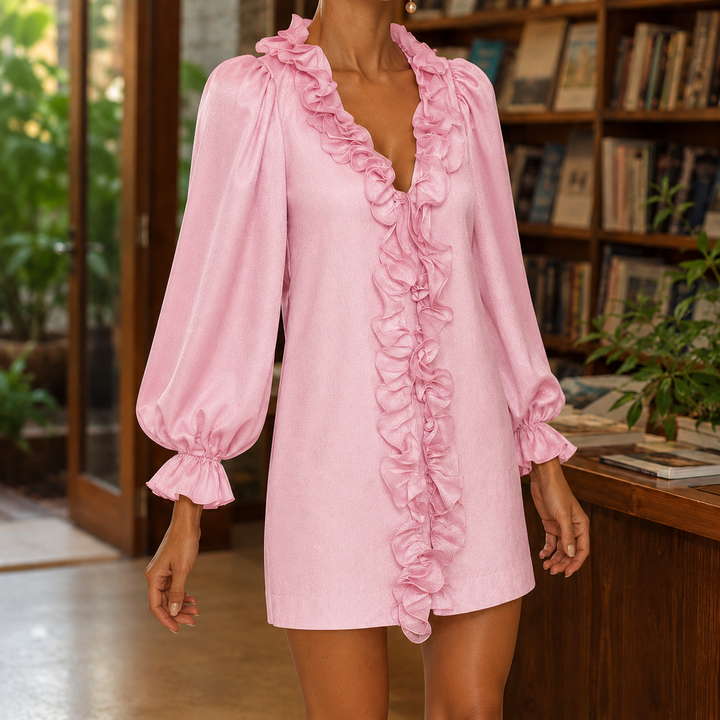 Women's Eva-Claire Ruffle Mini Dress in Brown | Invictora.com
