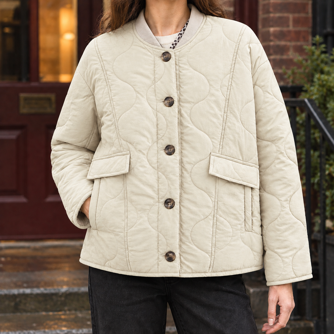 Women's Portia-Pearl Quilted Jacket in Gray Green | Invictora.com
