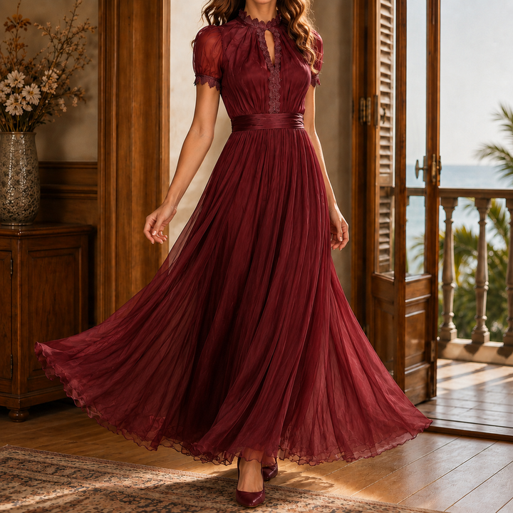 Women's Theodora-Mae Keyhole Maxi Dress in Purple | Invictora.com