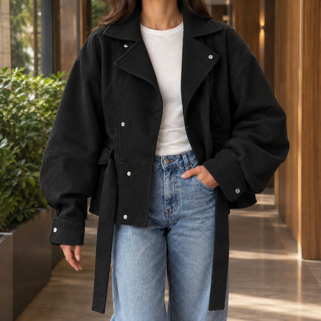 Women's Desiree-Marie Belted Moto Jacket in Yellow Green | Invictora.com