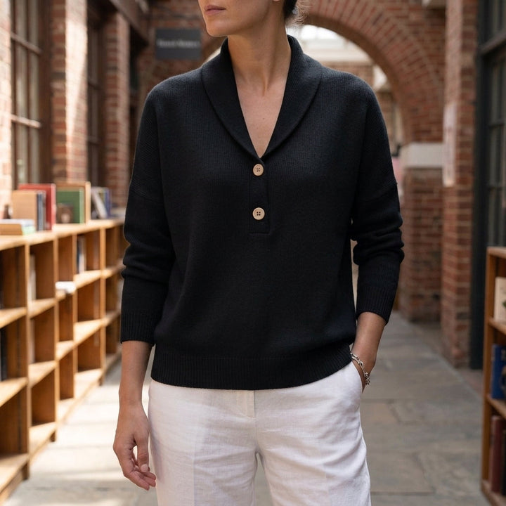 Women's Livia Shawl Collar Sweater in Yellow | Invictora.com