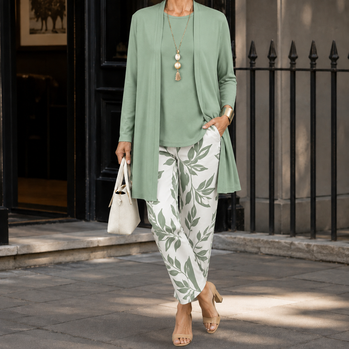 Women's Ingrid-Belle Printed Pants Set in Green | Invictora.com