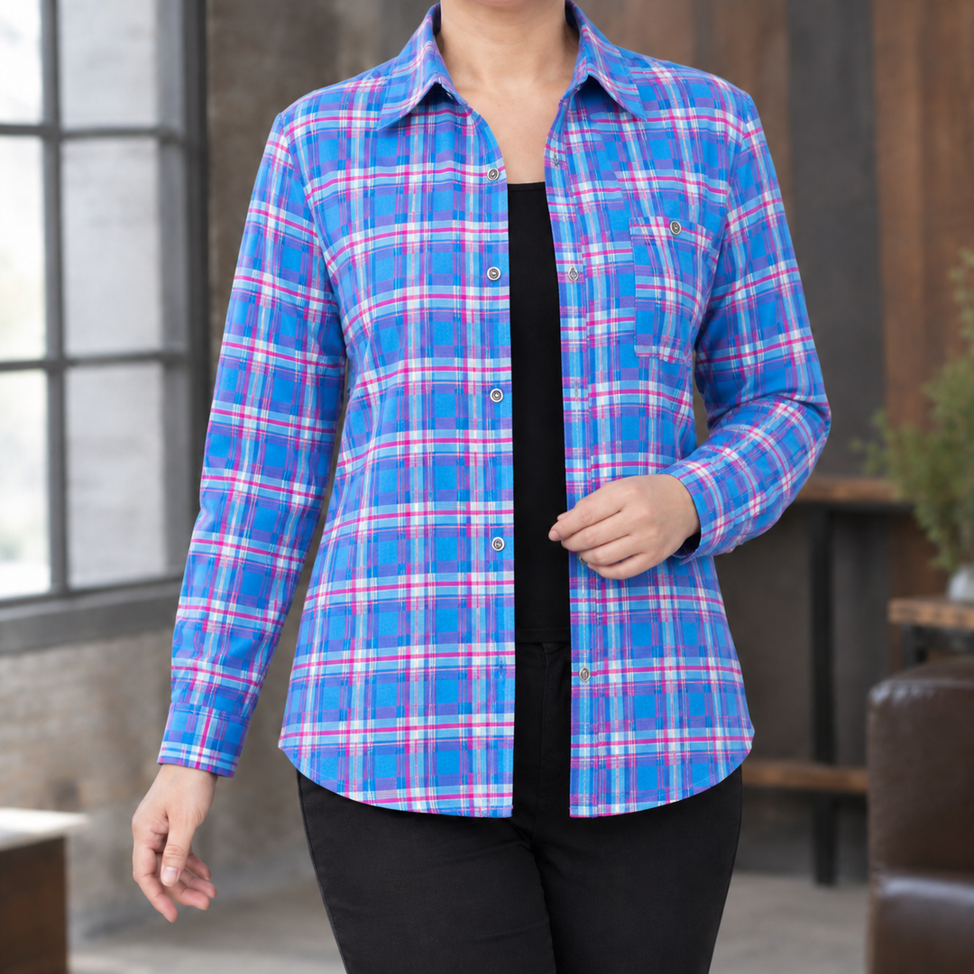 Women's Stephanie Relaxed Plaid Shirt in As Pictured | Invictora.com