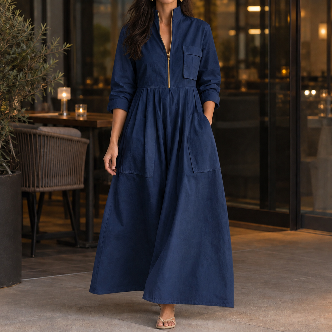 Women's Guinevere-Hope Half-Zip Maxi Dress in White | Invictora.com