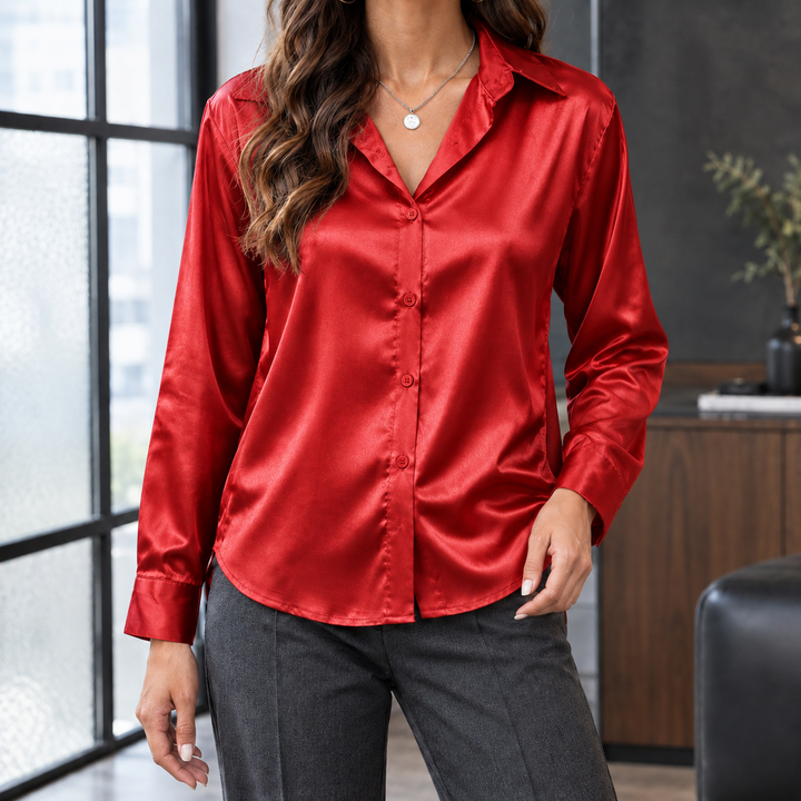 Women's Tiffany Satin Shirt in Black | Invictora.com