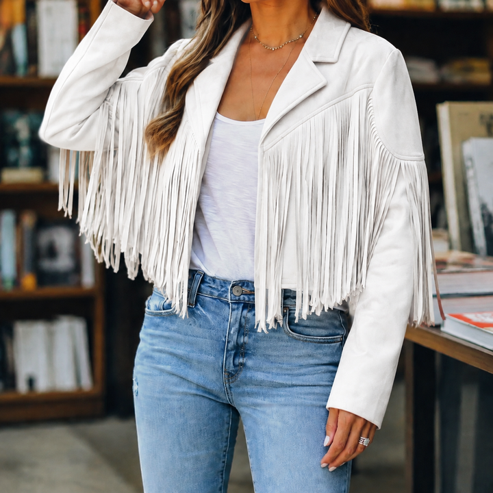 Women's Giselle-Grace Fringe Jacket in Pink | Invictora.com