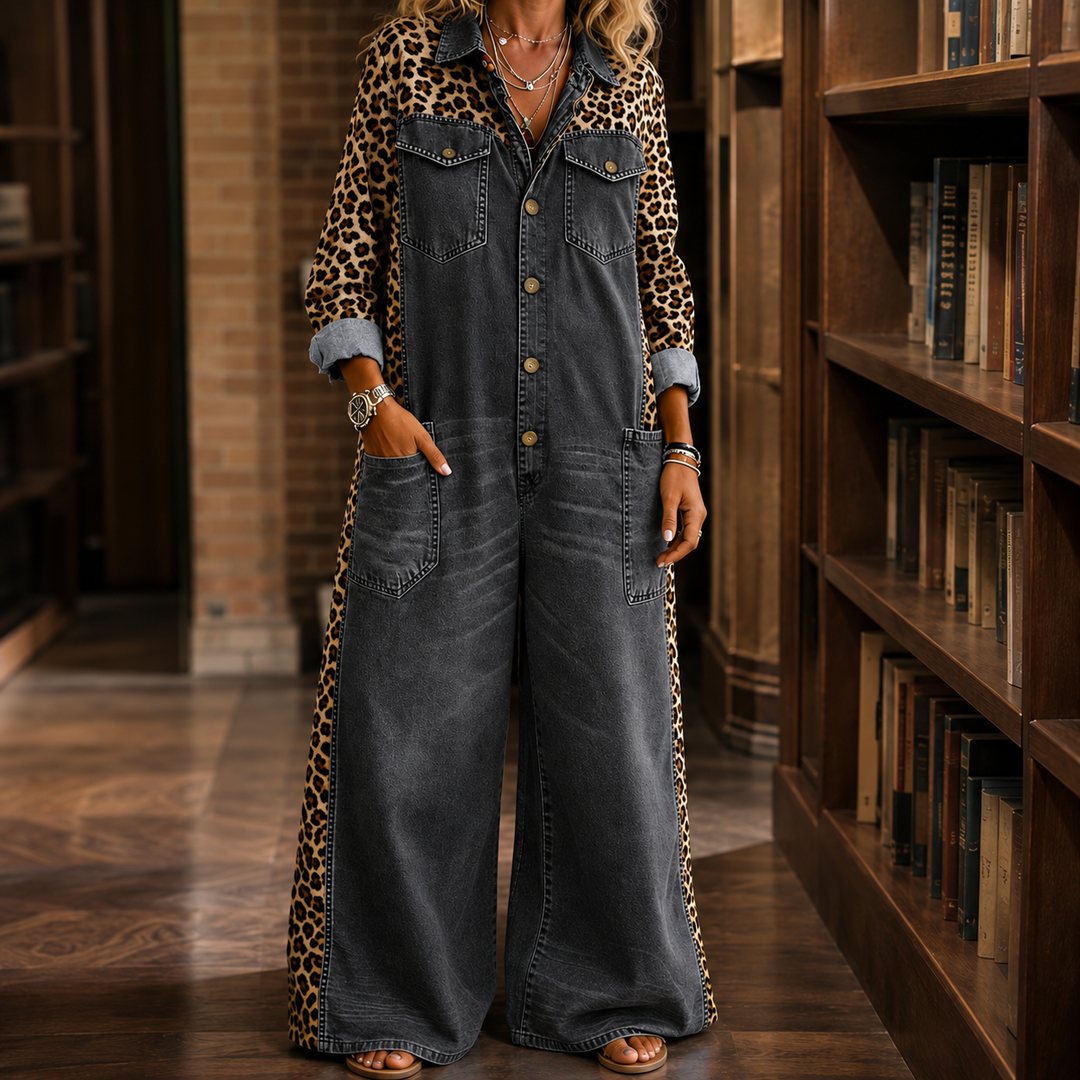 Women's Valeria-Kate Leopard Jumpsuit in Blue | Invictora.com