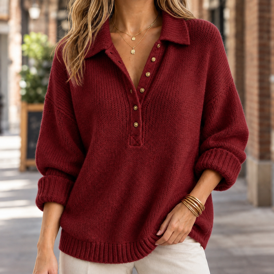 Women's Delphine-Skye Relaxed Polo Sweater in White | Invictora.com